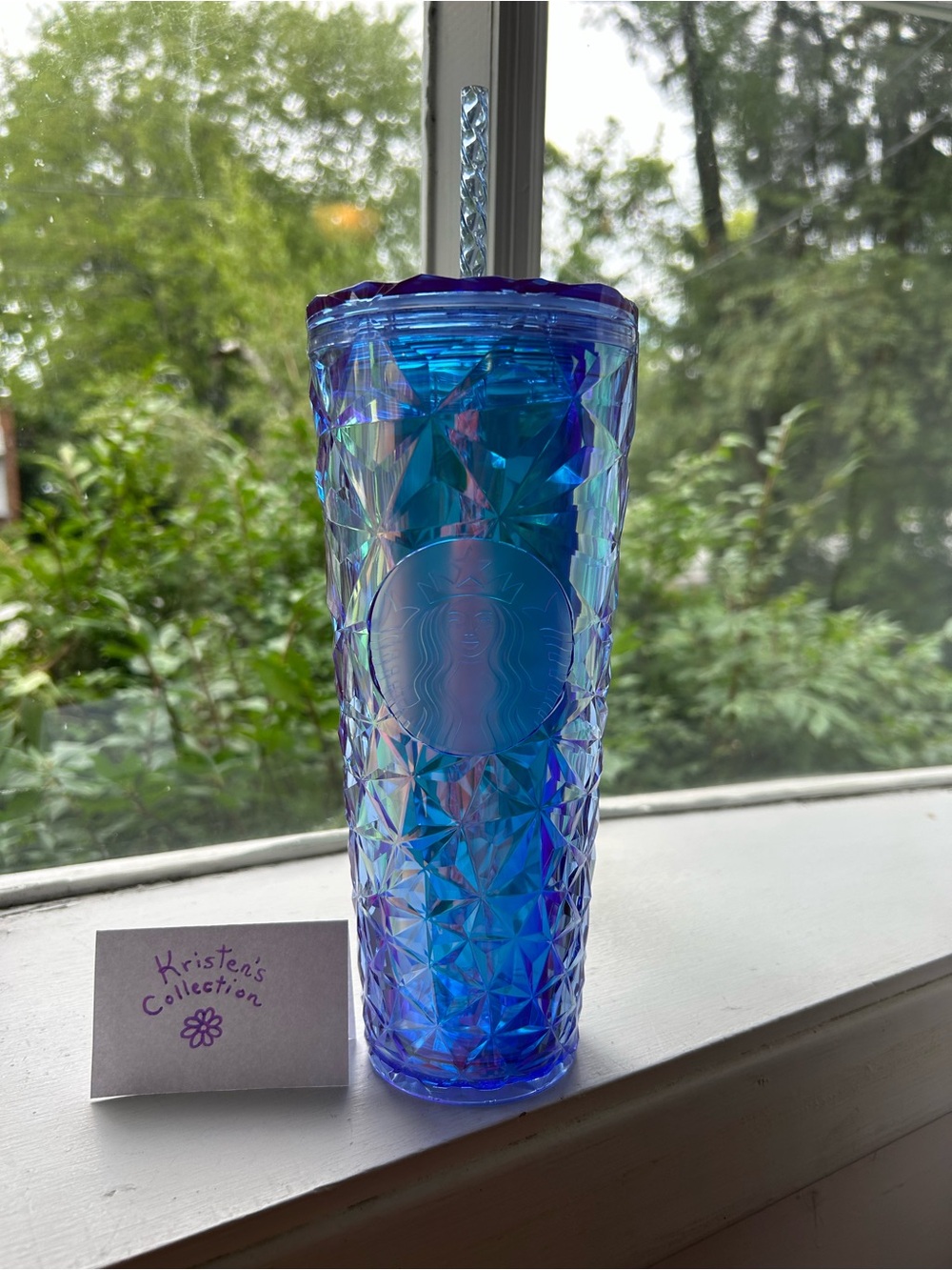 STARBUCKS Indigo Ice Diamond-Cut Tumbler with Straw